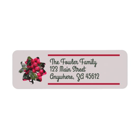 Holly Berry Retour Adreslabels Etiket (Voorkant)