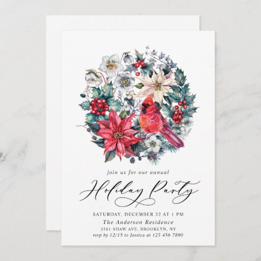 Holly Berry Rode Kardinaal  feestdag Kaart (Voorkant / Achterkant)