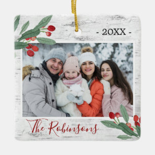 Holly Berry Rustic Birch PHOTO White Bark Keramisch Ornament