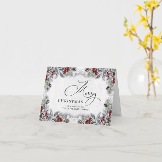 Holly Berry Rustic kerstcadedag Kaart (Gele Bloem)