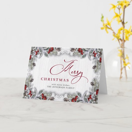 Holly Berry Rustic kerstgroet Kaart (Gele Bloem)