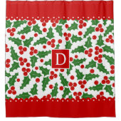 Holly berry scalloped grenst monogram kerst douchegordijn (Voorkant)