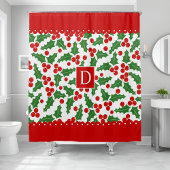 Holly berry scalloped grenst monogram kerst douchegordijn