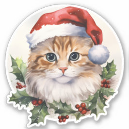 Holly Berry Schattigee kerstkat in kerstmuts Sticker