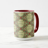 Holly Berry Siergruizen Kerstgroet Mok (Voorkant rechts)