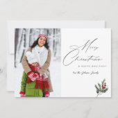 Holly Berry Simple Elegant Merry Christmas 2 Foto Kaart (Voorkant)