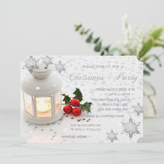 Holly Berry,Sneeuwvlokken,Sterren, Zakelijk Feest Kaart (Staand voorkant)