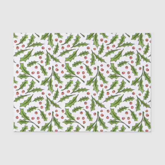 Holly Berry Sprig Pattern Tissuepapier (Voorkant)
