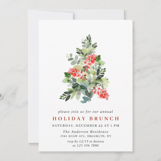 Holly Berry Tree CHRISTMAS HOLIDAY BRUNCH Kaart (Voorkant)