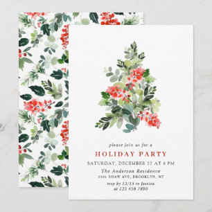 Holly Berry Tree Holiday CHRISTMAS PARTY Kaart