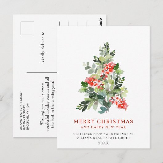Holly Berry Tree kerst Corporate Holiday Briefkaart (Voorkant / Achterkant)