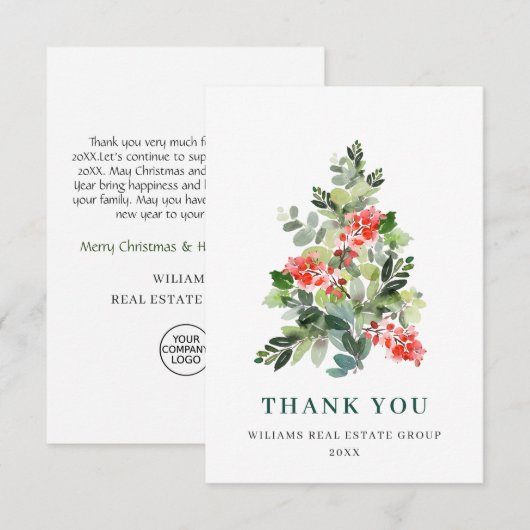 Holly Berry Tree kerstfeest feestdag Bedankkaart (Voorkant / Achterkant)