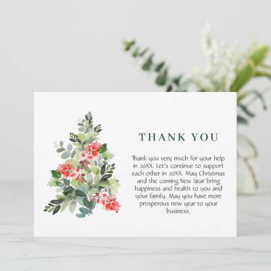 Holly Berry Tree kerstfeest feestdag Bedankkaart (Staand voorkant)