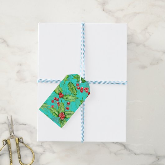 Holly berry waterverf cadeaulabel (Met Touw)