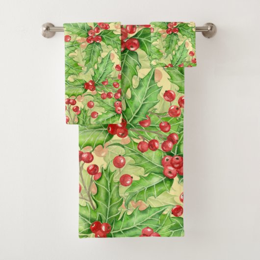 Holly berry waterverf kerst patroon bad handdoek (Insitu)
