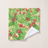 Holly berry waterverf kerst patroon bad handdoek (Wasdoekje)