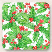 Holly berry waterverf kerst patroon bier onderzetter (Voorkant)