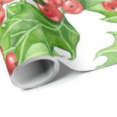 Holly berry waterverf kerst patroon cadeaupapier (Rol Hoek)