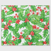 Holly berry waterverf kerst patroon cadeaupapier (Vlak)