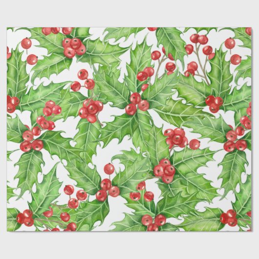 Holly berry waterverf kerst patroon cadeaupapier (Vlak)