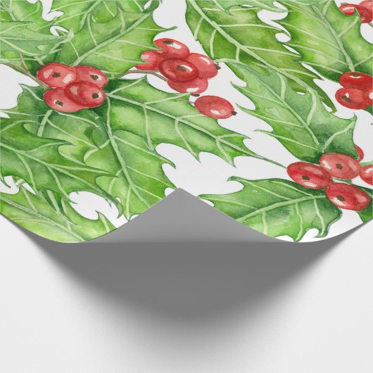 Holly berry waterverf kerst patroon cadeaupapier (Hoek)