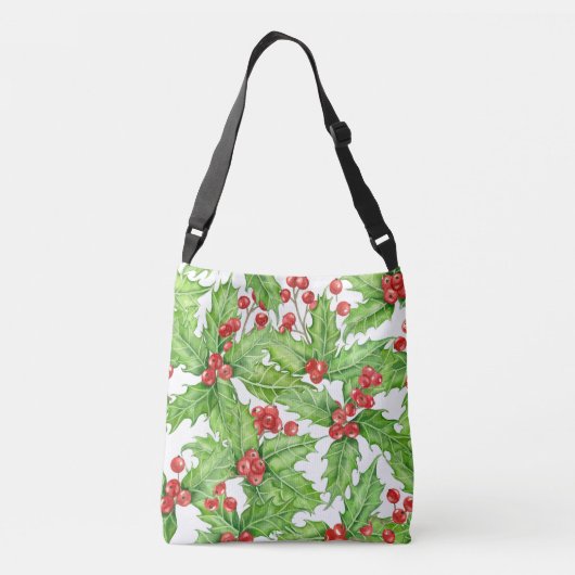 Holly berry waterverf kerst patroon crossbody tas (Achterkant)