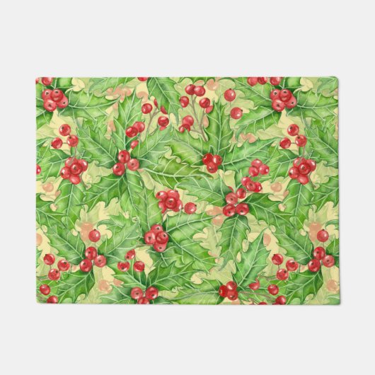 Holly berry waterverf kerst patroon deurmat (Voorkant)