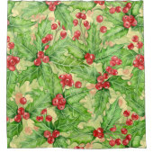 Holly berry waterverf kerst patroon douchegordijn (Voorkant)