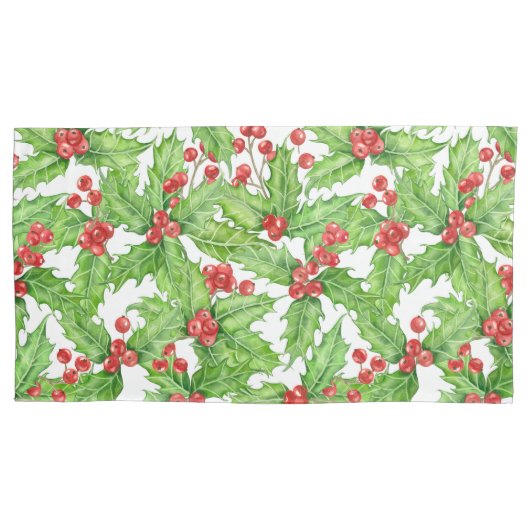 Holly berry waterverf kerst patroon kussensloop (Voorkant-Links)