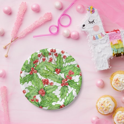 Holly berry waterverf kerst patroon papieren bordje (Feest)