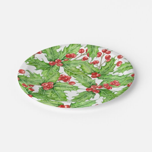 Holly berry waterverf kerst patroon papieren bordje (Gekanteld)