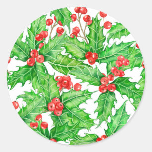 Holly berry waterverf kerst patroon ronde sticker