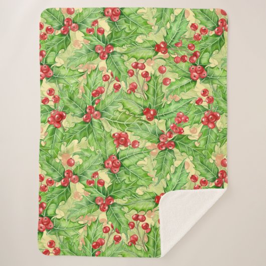 Holly berry waterverf kerst patroon sherpa deken (Voorkant)