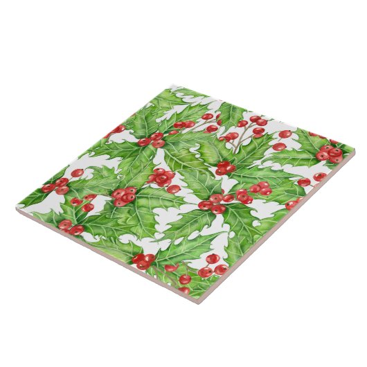 Holly berry waterverf kerst patroon tegeltje (Zijkant)