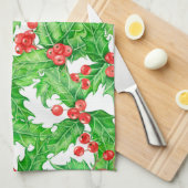 Holly berry waterverf kerst patroon theedoek (Quarter Fold)