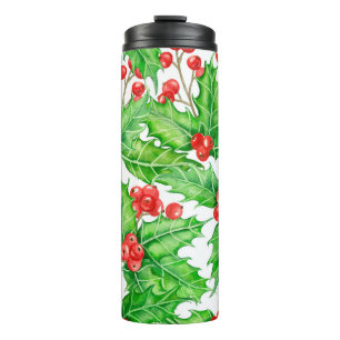 Holly berry waterverf kerst patroon thermosbeker