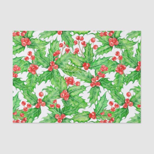 Holly berry waterverf kerst patroon tissuepapier (Voorkant)