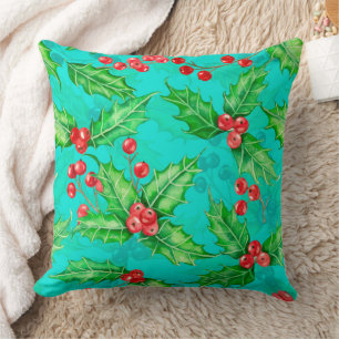 Holly berry waterverf kussen