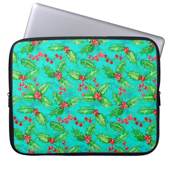 Holly berry waterverf laptop sleeve (Voorkant)