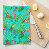 Holly berry waterverf theedoek (Quarter Fold)