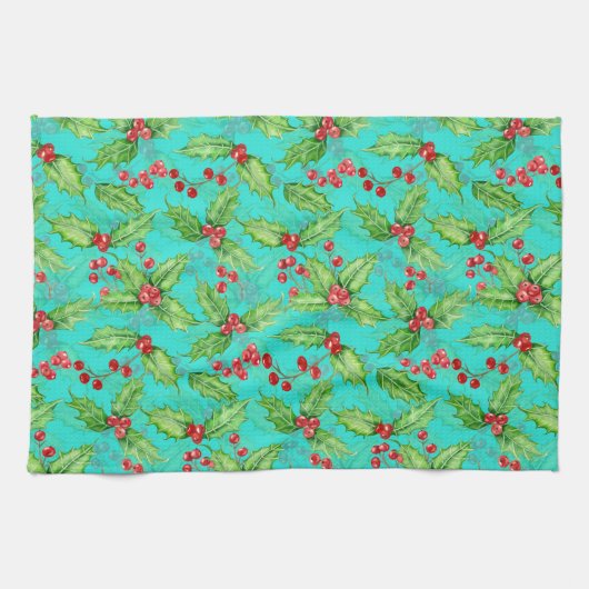 Holly berry waterverf theedoek (Horizontaal)