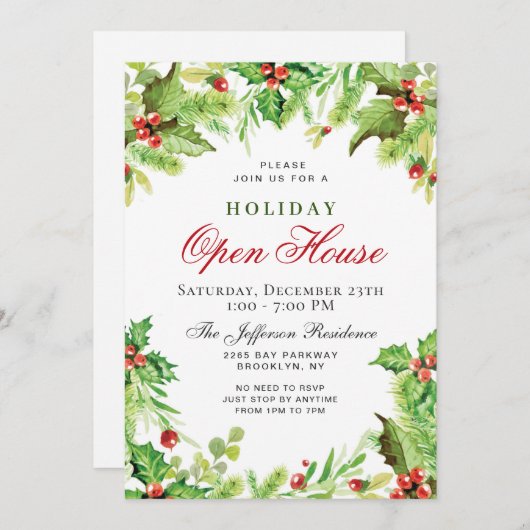 Holly Berry Wreate Kerstfeestdag OPEN HUUSE Kaart (Voorkant / Achterkant)