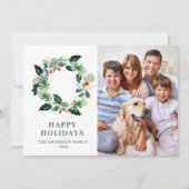 Holly Berry Wreatet 4 PHOTO Feestdagenkaart (Voorkant)