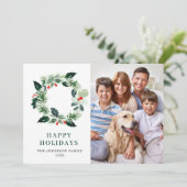 Holly Berry Wreatet 4 PHOTO Feestdagenkaart (Staand voorkant)
