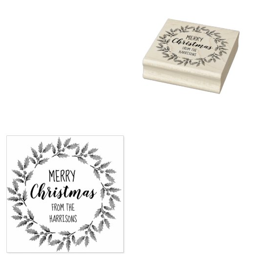 Holly Berry Wreath Design (3) Kunststempel Rubberstempel (Gestempeld)