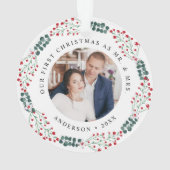 Holly Berry Wreath First Kerstbruiloft Foto Ornament (achterkant)