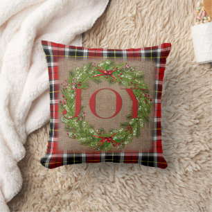 Holly Berry Wreath JOY Pset Burlap Kerstmis Kussen