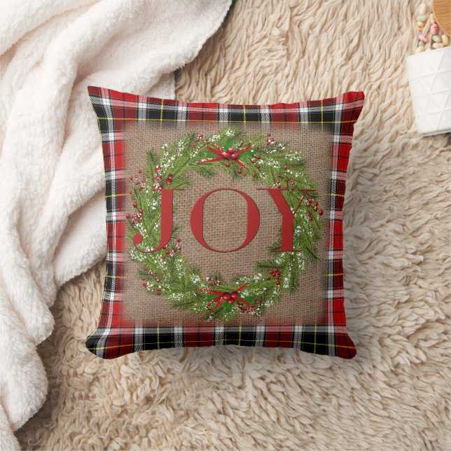 Holly Berry Wreath JOY Pset Burlap Kerstmis Kussen (Deken)