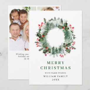 Holly Berry Wreath kerstgroet 3 Foto Feestdagenkaart