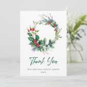 Holly Berry Wreath kerstgroet Holiday Bedankkaart (Staand voorkant)
